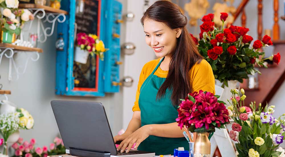 Woman in a flower shop