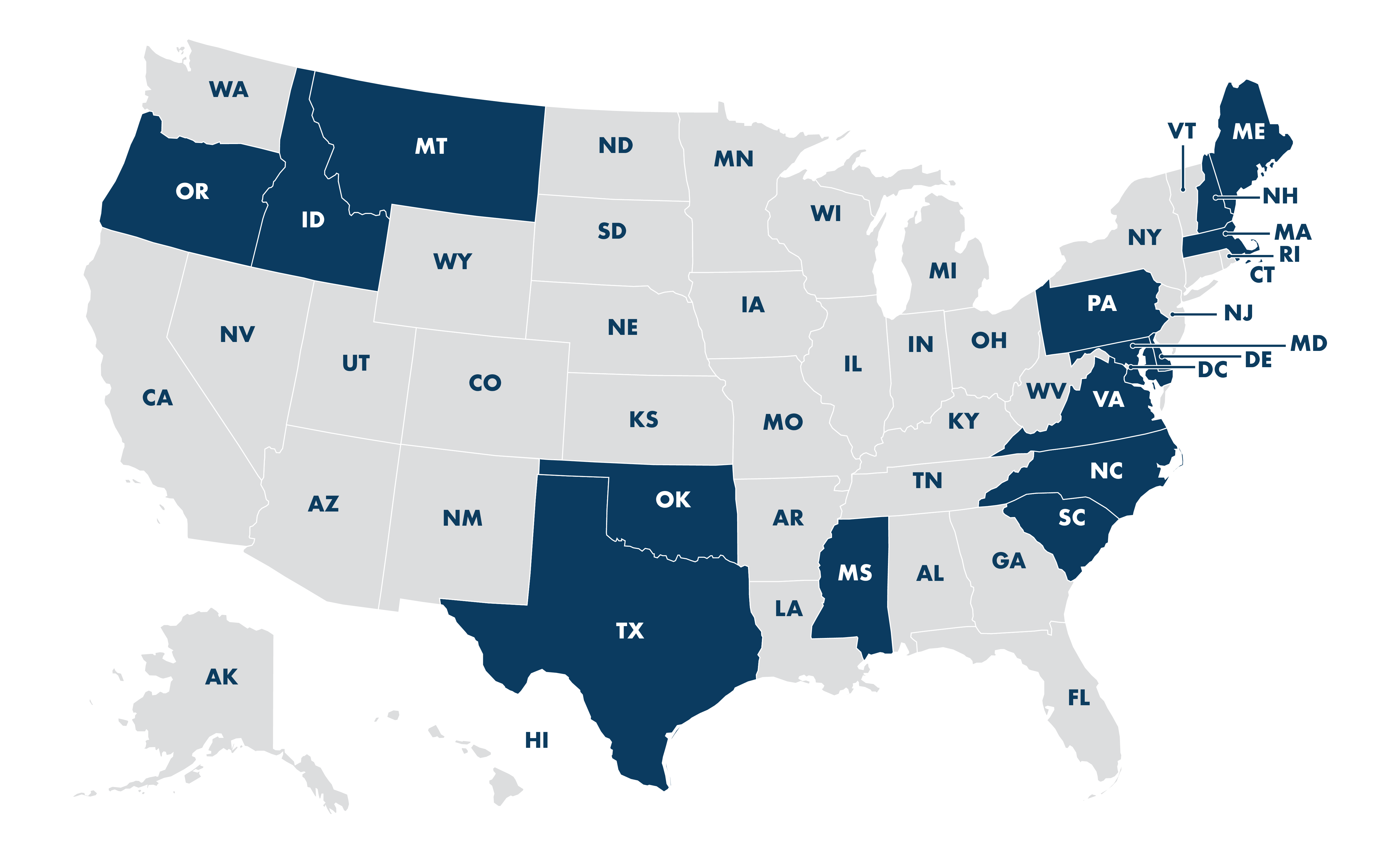 a map of states we serve
