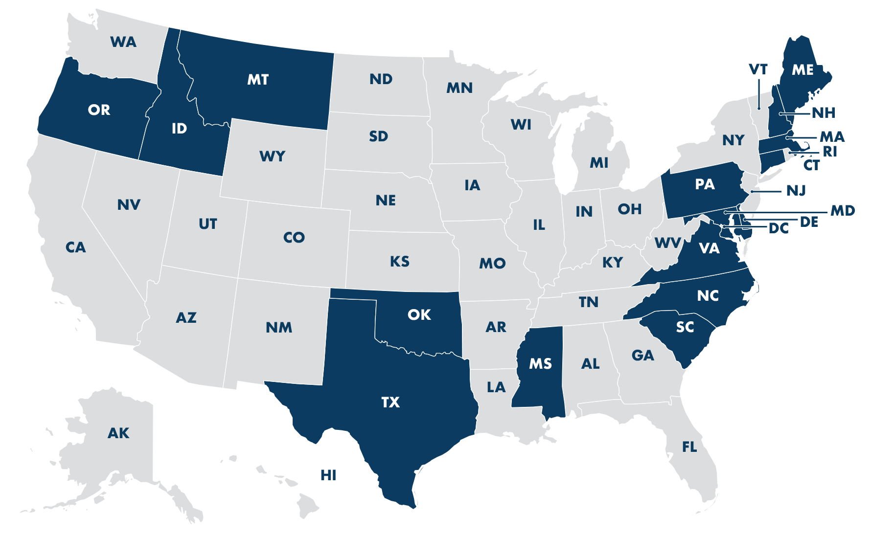 a map of states we serve