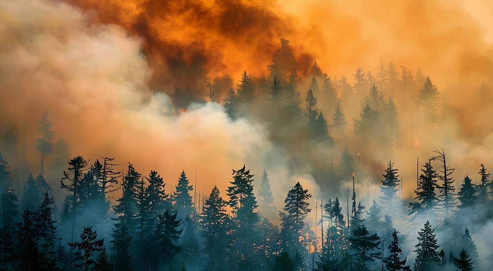 Wildfire in forest